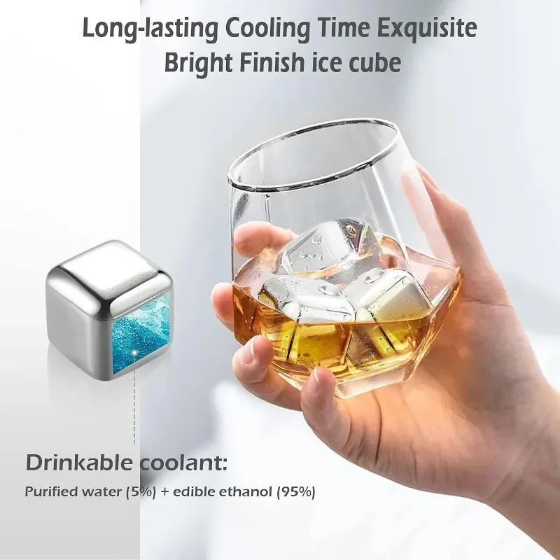 Stainless Steel Ice Cubes Set Whiskey Stones Reusable Stainless Steel Ice Cubes for Whiskey Wine Cocktails Bourbonor and Drinks