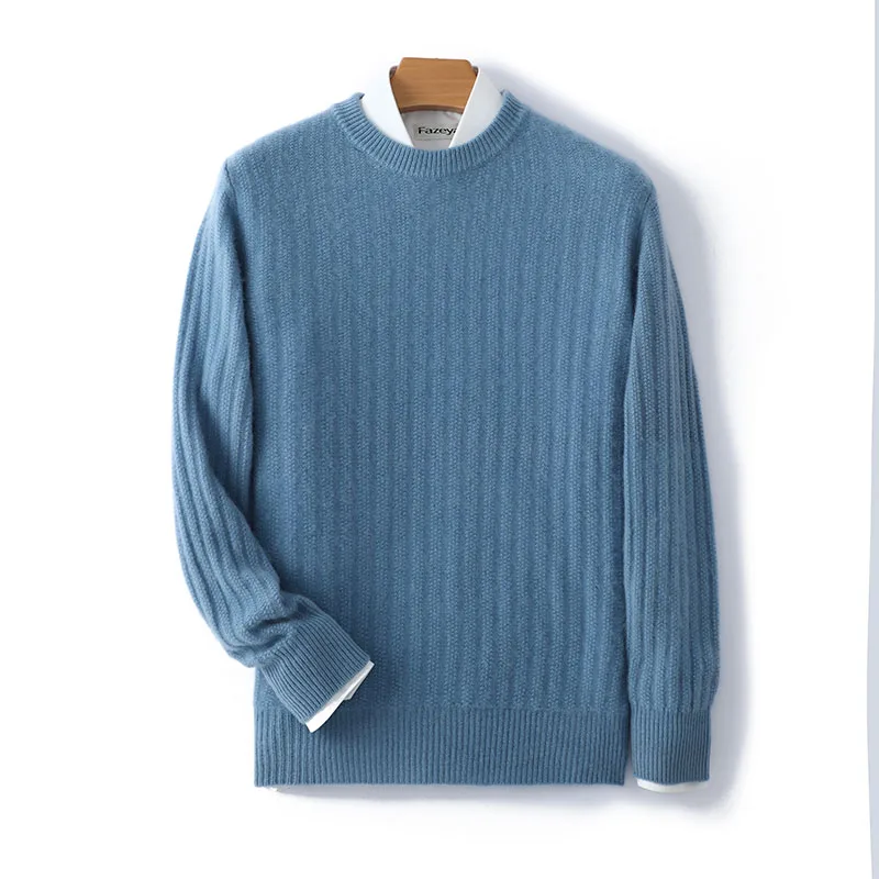 

Man's Sweaters Winter Thick Jumper Casual Vertical Stripe Business Male Pullover Long Sleeve O-Neck Blouse 100% Wool Knitted Top