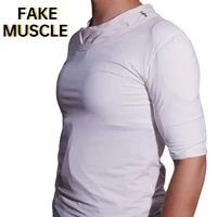 Man 3D Body Shaper Fake False Muscle Chest T-Shirt Sponge Shoulders Padded Underwear Compression ABS Anime Cosplay Costume 1