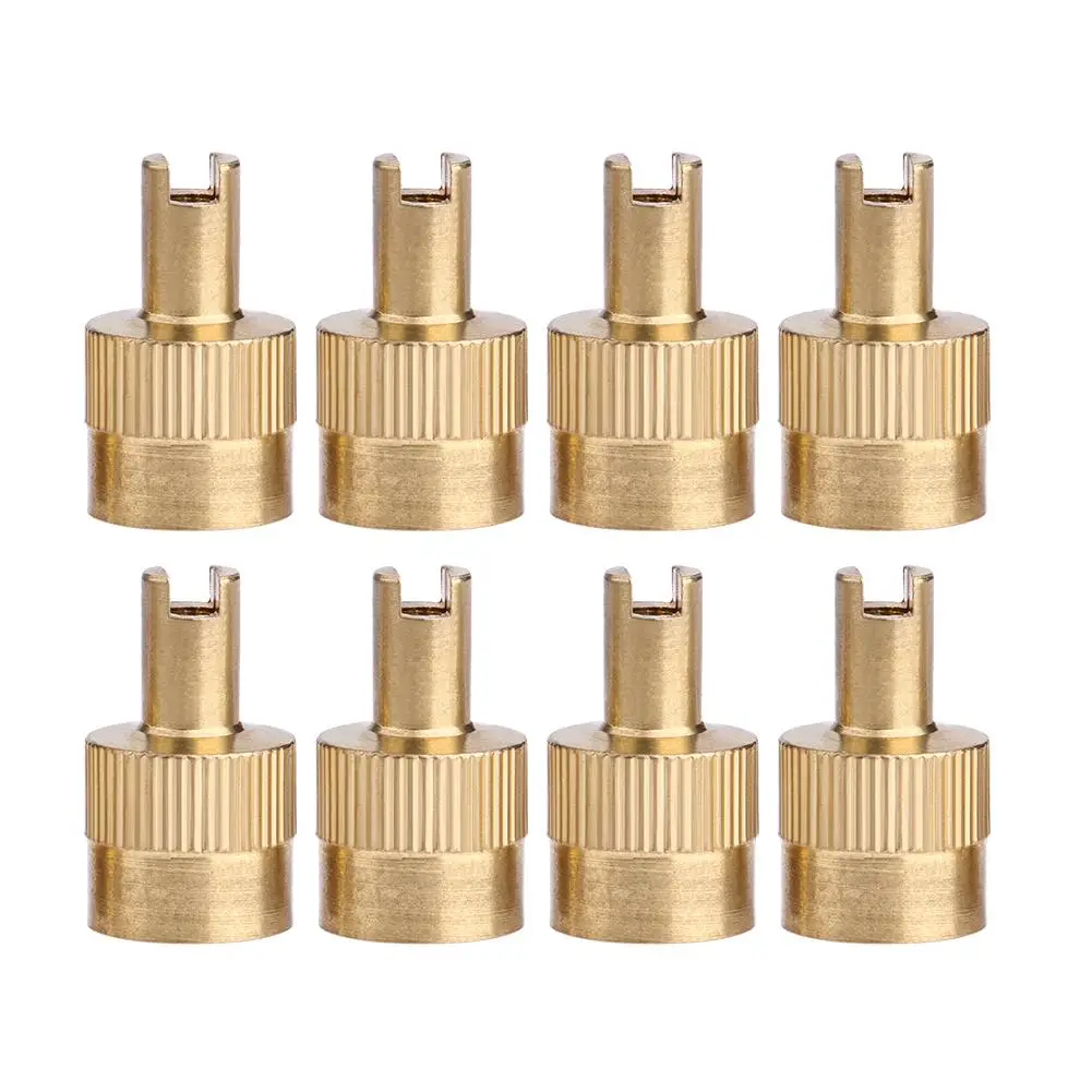 8pcs Copper Slotted Head Valve Stem Caps with Core Remover Tool for Car Motorcycle Wheels Tires Accessories