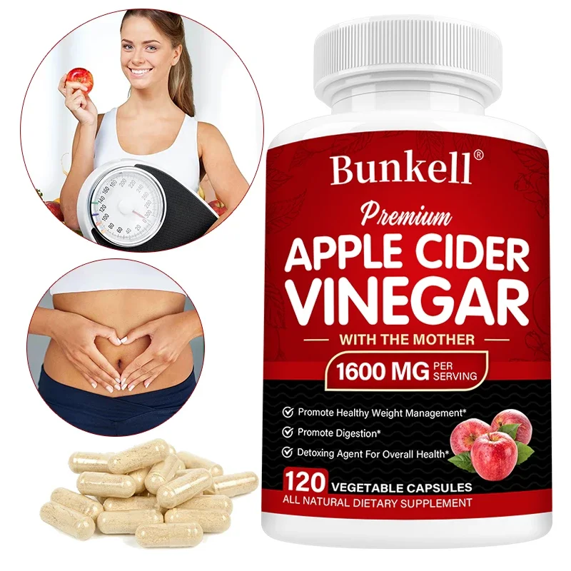 Apple Cider Vinegar Capsules with Mother Vegan ACV-Weight Management, Appetite Suppression, Digestion Detox Immunity Cleansing