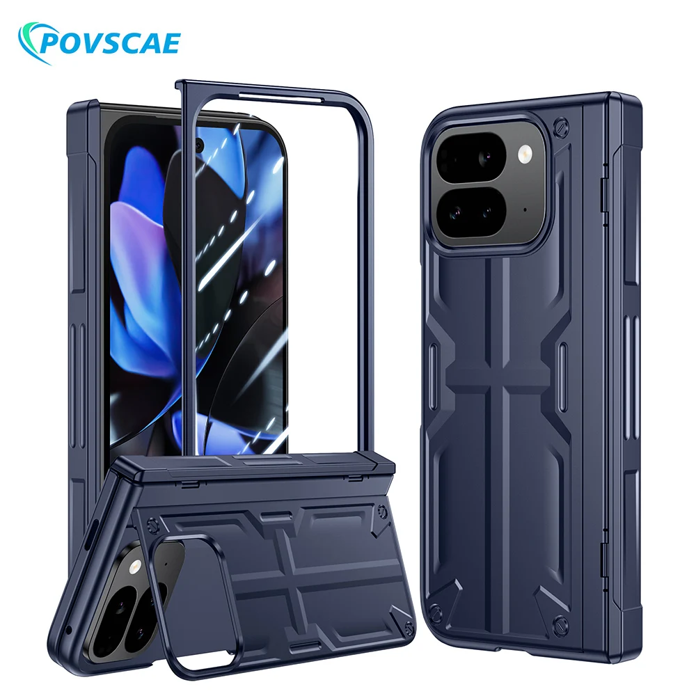 POVSCAE Full-Coverage Hinge Protection Slim Shield Armor Case with Stand and Screen Protector
