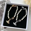 Vivien Westwood Saturn Pin Pearl Bracelet Beads Women's Natural Pearl Clavicle Chain Jewelry Accessories Handmade Direct Sale