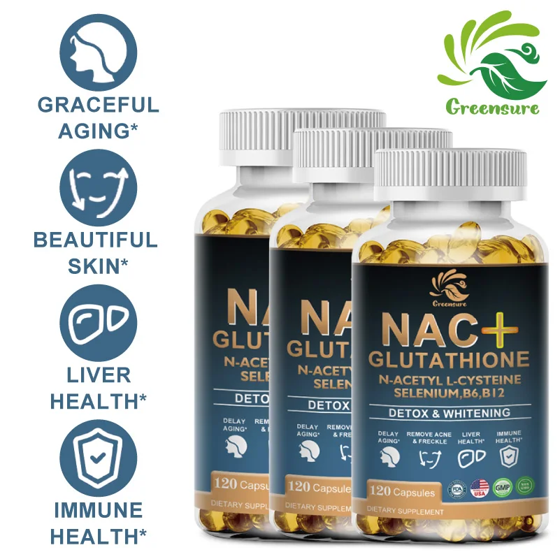 

Глютатионные капсулы Greensure NAC, добавка для кожи, улучшенная с селением, B6 & B12-без ГМО, для веганов
