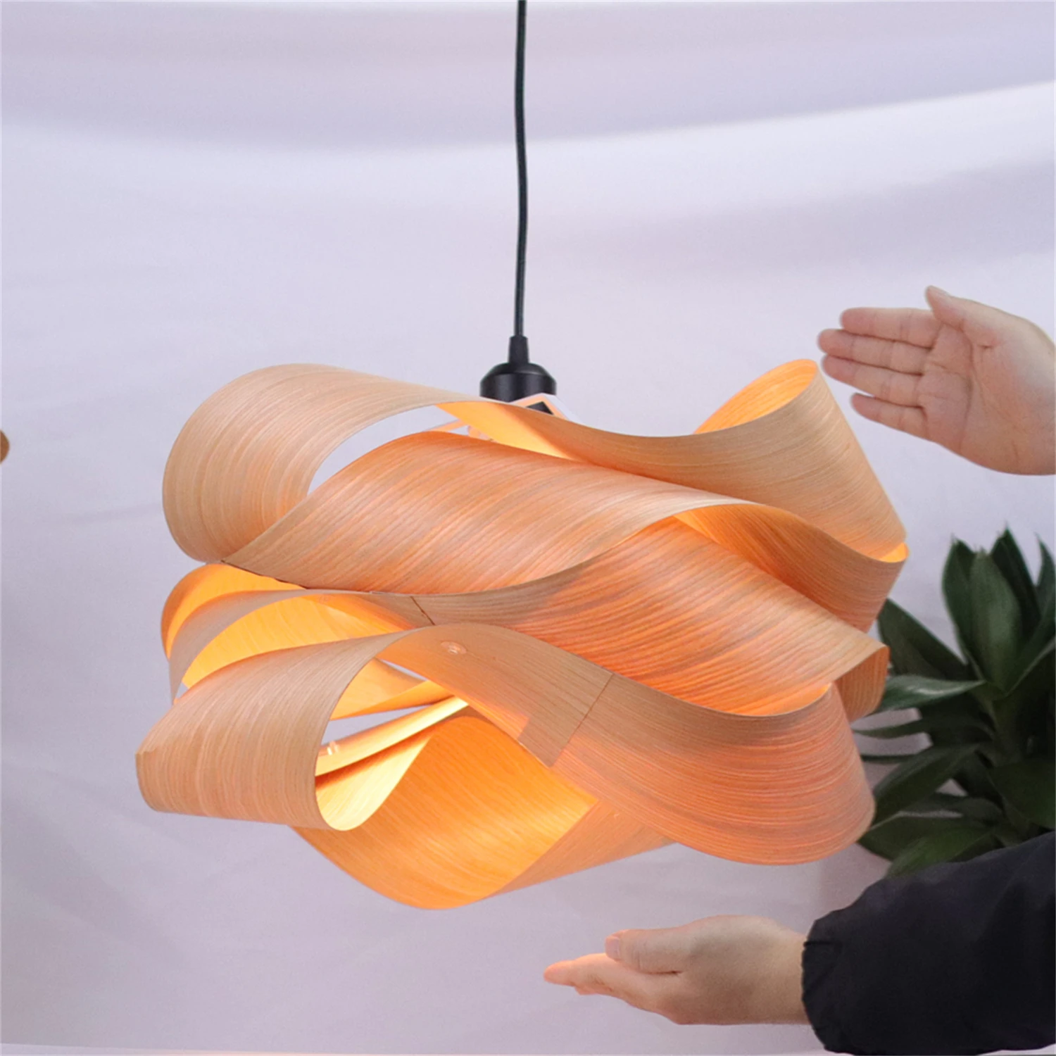 JOYINLED 심플한 나무 펜던트 조명 우드 베니어 샹들리에 45/60cm 행잉..