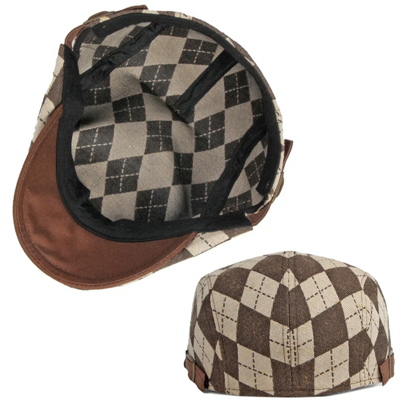 Beret Hat Retro Plaid Herringbone Cap Spring Fall Men Women Dailywear Sunshade Driving