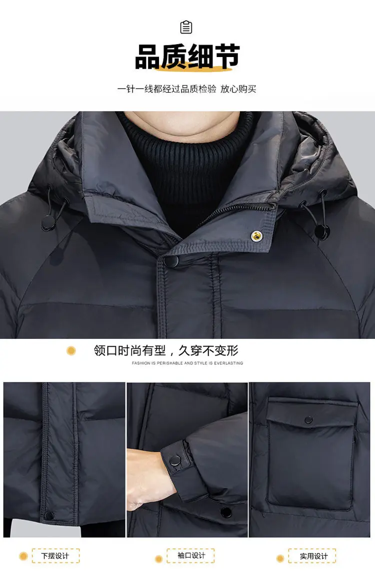 Lässige warme lange Entendaunenjacken mit Kapuze für Herren, 2025, Winter-Outwear, schwarze Farbe, lose Puffermäntel, verdickte Top-Parkas-Kleidung – Detail 4