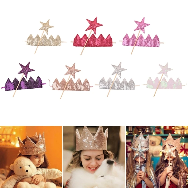 

Baby Girl Glitter Crown Hairband Fairy Star Wand Set Реквизит для фотосессий для вечеринок, дней рождений и сценических
