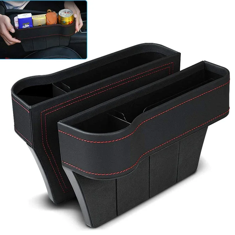 

PU Leather Car Seat Gap Storage Box Cup Multifunctional Pocket Catcher Organizer Phone Bottle Cups Holder Car Accessories