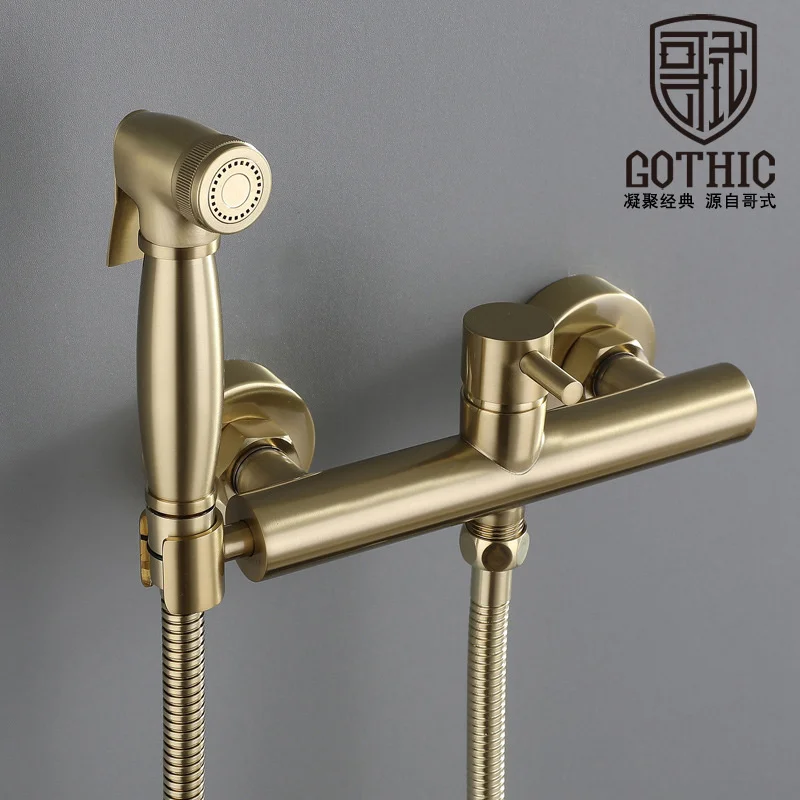 

Brushed Gold Bidet Faucet Brass Shower Tap Washer Mixer Cold And Hot Water Mixer Crane Shower Sprayer Head Tap Toilet Faucets