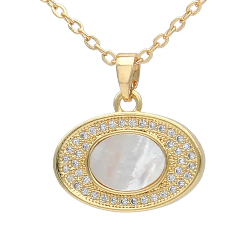 S&Z DESIGN New Fashion Gold Color Egg Shape Oval Shell Pendant Necklace For Women  Wedding Party Cubic Zirconia Jewelry Gift