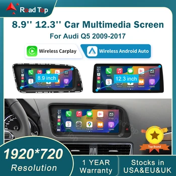 RoadTop 12,3 pulgadas inalámbrico CarPlay Multimedia pantalla ultrafina Android Auto para Audi Q5 2009-2017 función Airplay Autolink 1