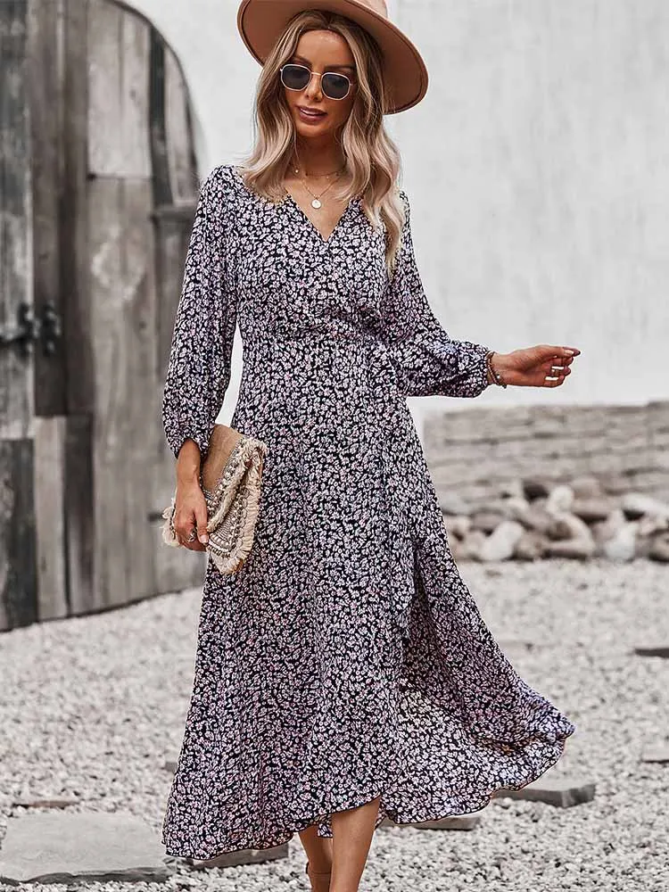 

Fashion Floral Dress Women 2023 Summer Loose Breathable Round Neck Short Sleeve Dresses for Women's Casual Printed Midi Dress