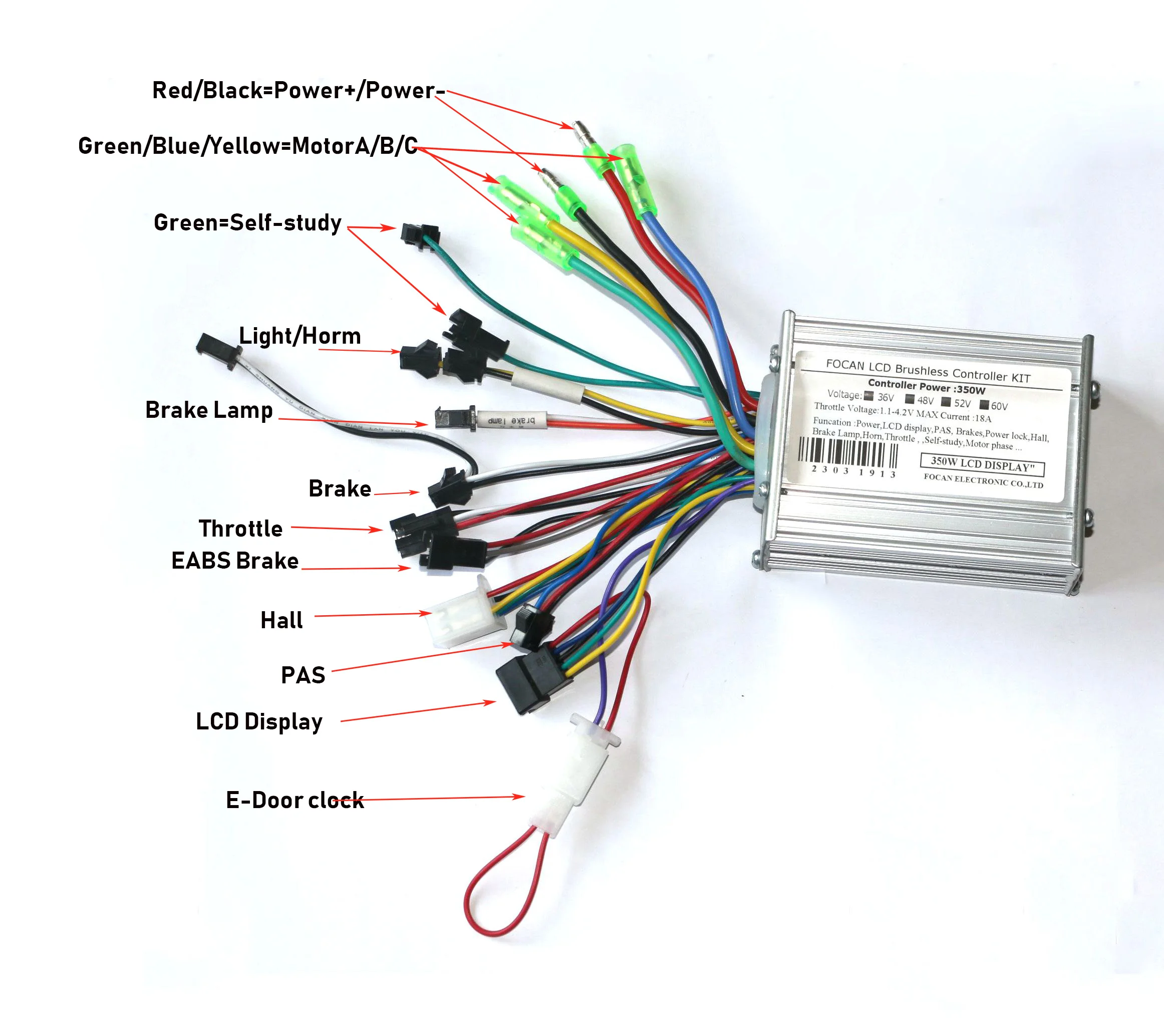 24V 36V 48V 52V 60V 350W 18A Electric Bike Controller Scooter Brushless with Coour Screen LCD Display Panel  PartM8C