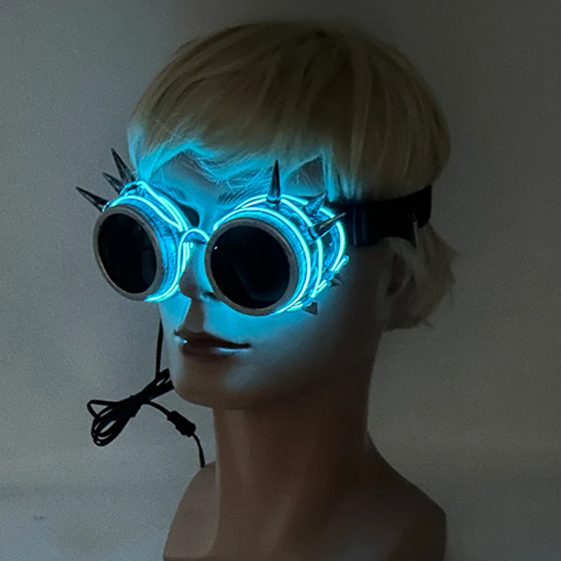 LED 발광 레트로 네일 안경, 빛나는 안경, 스팀펑크, 레트로 안경, 형광 바, 파티, 할로윈 소품
