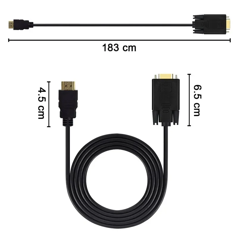 HDMI-Compatible to VGA Adapter Connect to Line Converter Cable 1.8M FHD 1920*1080P For Desktop Laptop PC TV Monitor Projector