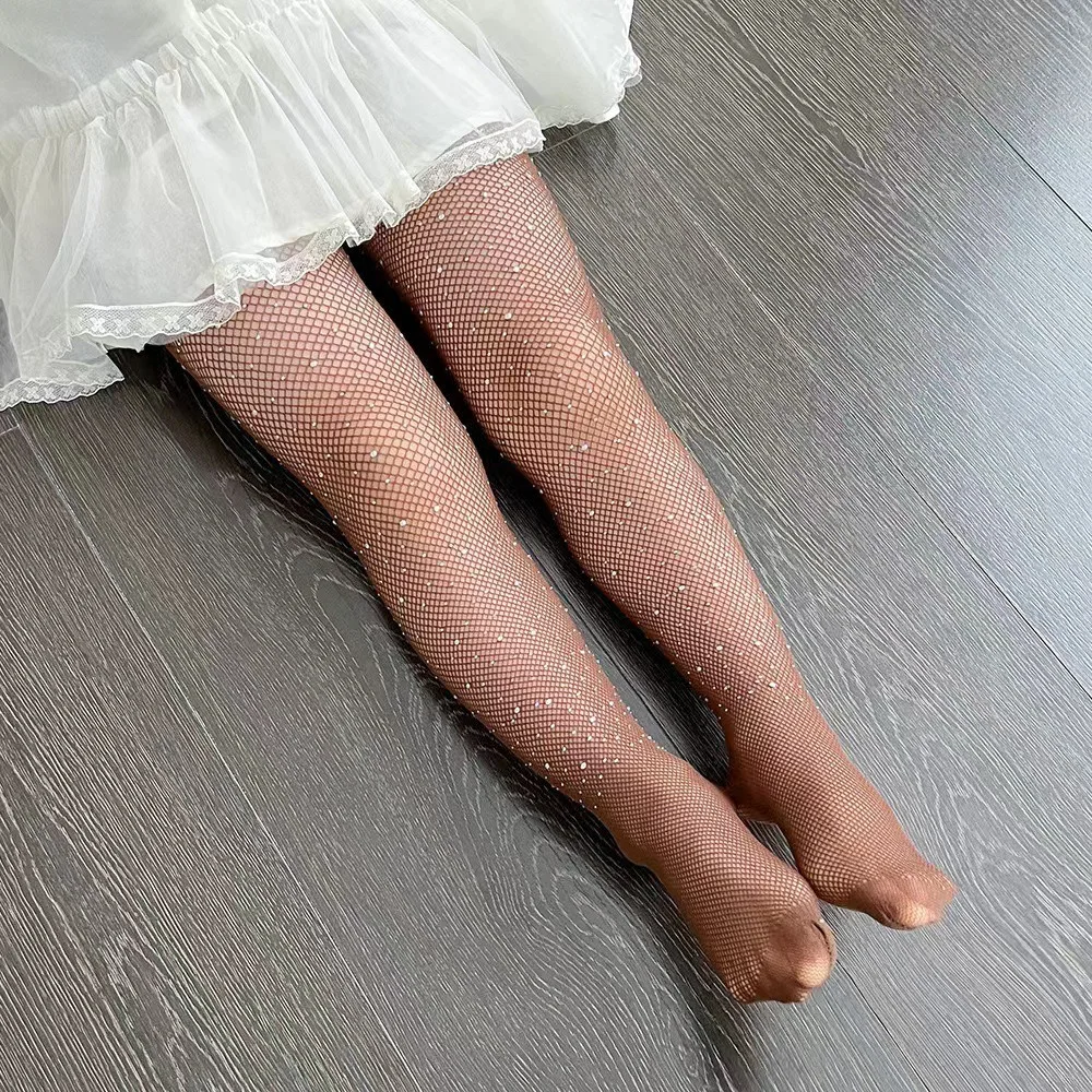 Kids Pantyhose Ballet Tights Fishnet Stockings Kids Leggings 6-13years for Girls Fashion Sequin Mesh Fish Net Pantyhose Baby Stockings Children Rhineston Leggings