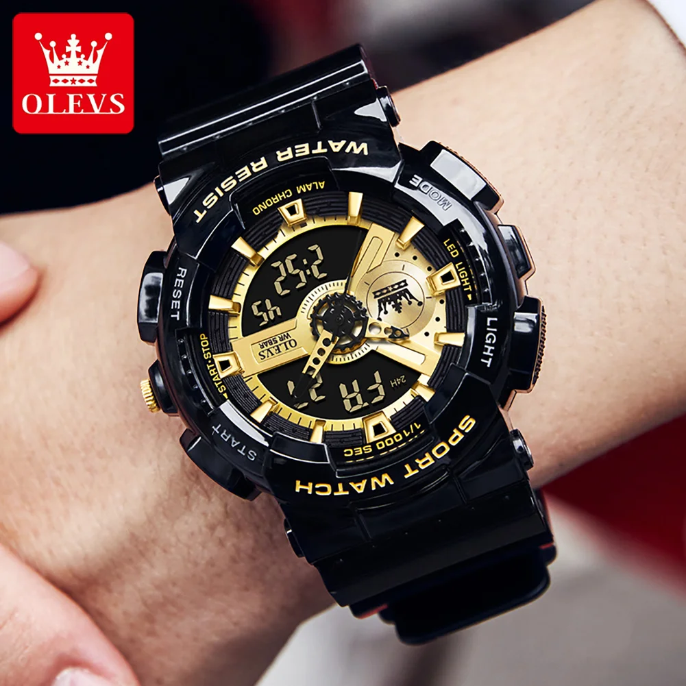 OLEVS Brand Sports Shock Digital Watch for Men Silicone Waterproof Fashion Dual Display Electronic Watches Relogio Masculino