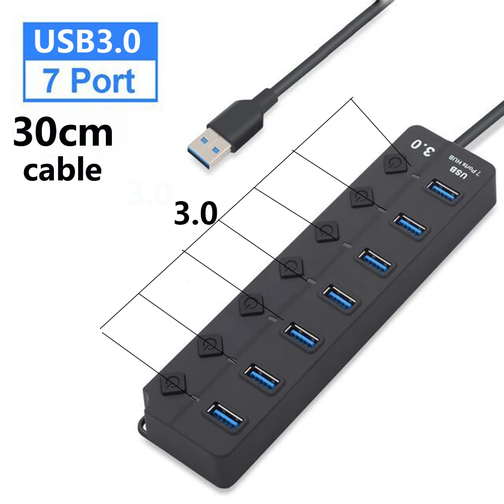 USB Hub 3.0 Multiprise USB High Speed Splitter 7 Port thumbnail 5