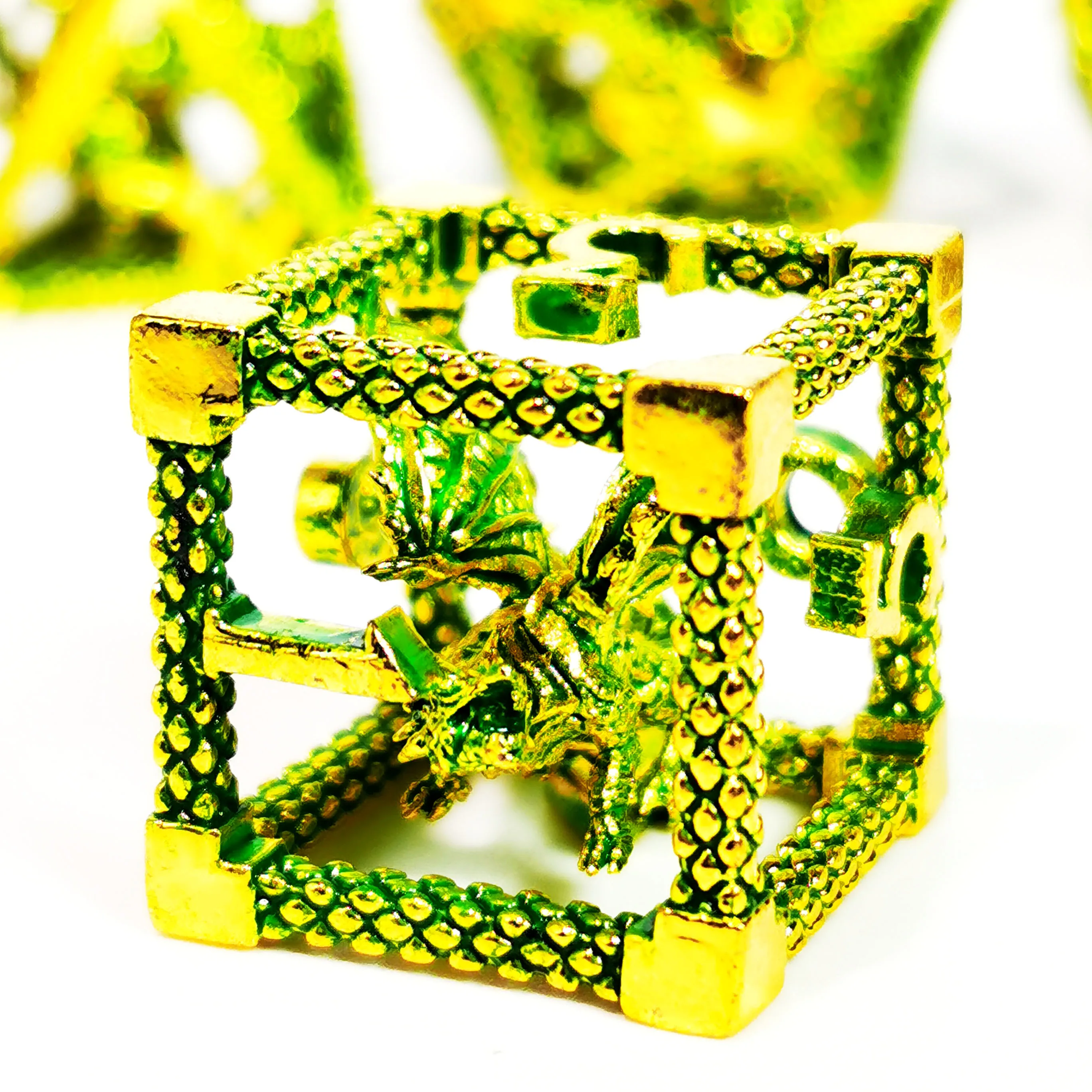 DnD Metal Dice Set - Dragon Hollow Design 7pc Green Zinc Alloy Dice for D&D, Dungeons and Dragons RPG Games 2