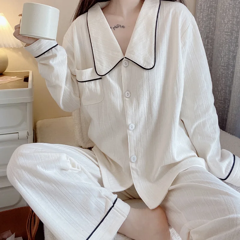 

Женское ночное белье, домашняя одежда, рубашка с отложным воротником и длинным рукавом, брюки, 2 шт., одежда для сна, Пижамный костюм, нижнее белье
