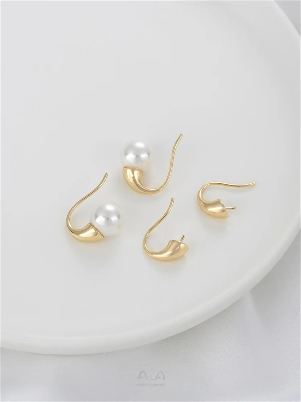 14K Gold Package Droplet Shaped Bead Ear Hook DIY Handmade Adhesive Pearl Earrings Ear Jewelry Accessories Material E357
