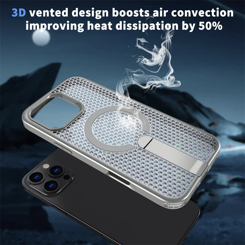 Enhanced Heat Dissipation Magnetic Phone Case with Shockproof Hideaway Bracket