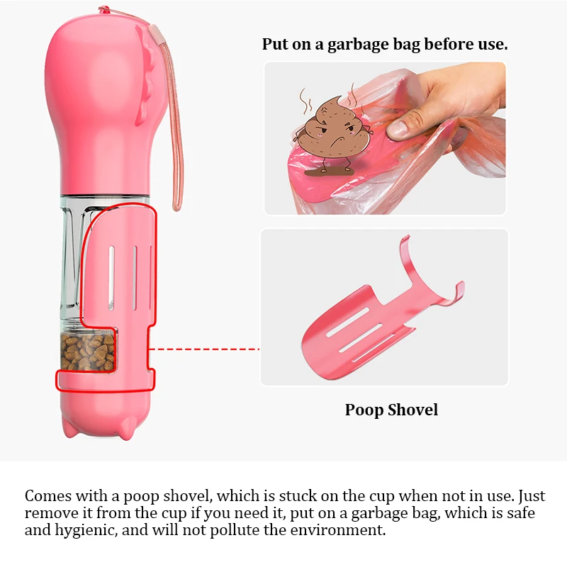Portable Cat Dog Water Bottle Food Feeder Drinker Poop Dispenser 3 In 1 Leak-proof Multifunctional Dog Waterer Bottle pet feeder dog water bottle pet water dispenser pet feeder dispenser