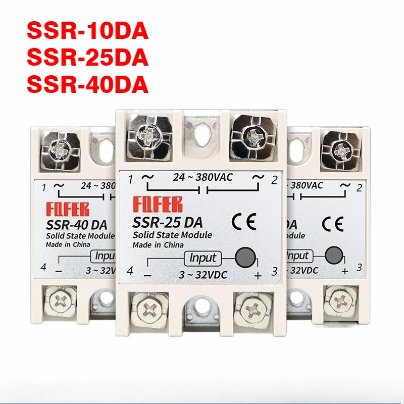 Relay Module SSR-10DA SSR-25DA SSR-40DA 10A 25A 40A Solid State 3-32V Input DC 24-380V AC Output