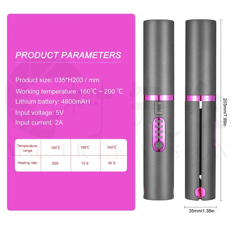 Wirless Rechargeable Portable Hair Staightener Hair Curler Negative Ions 4800mAh Ceramic Flat Iron 2 in 1 Cordless Styling