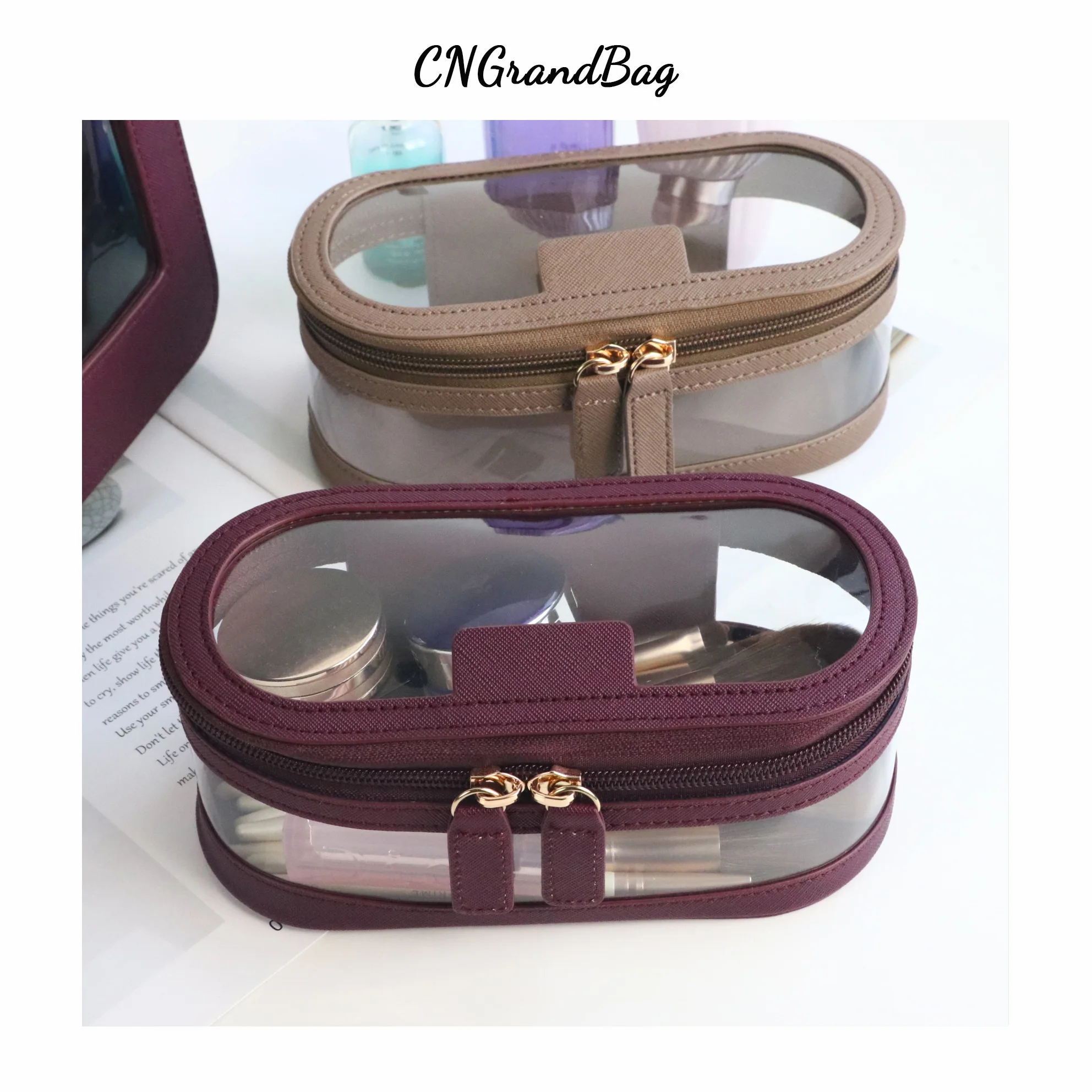 Custom Letters Saffiano Leather Cosmetic Brush Bag Portablet TPU Capacity Waterproof Travel Multi-function Storage Bag 3