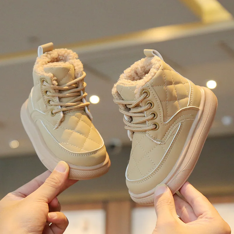 Size21-30 Winter New Children's Snow Boots Solid Color Kids Casual