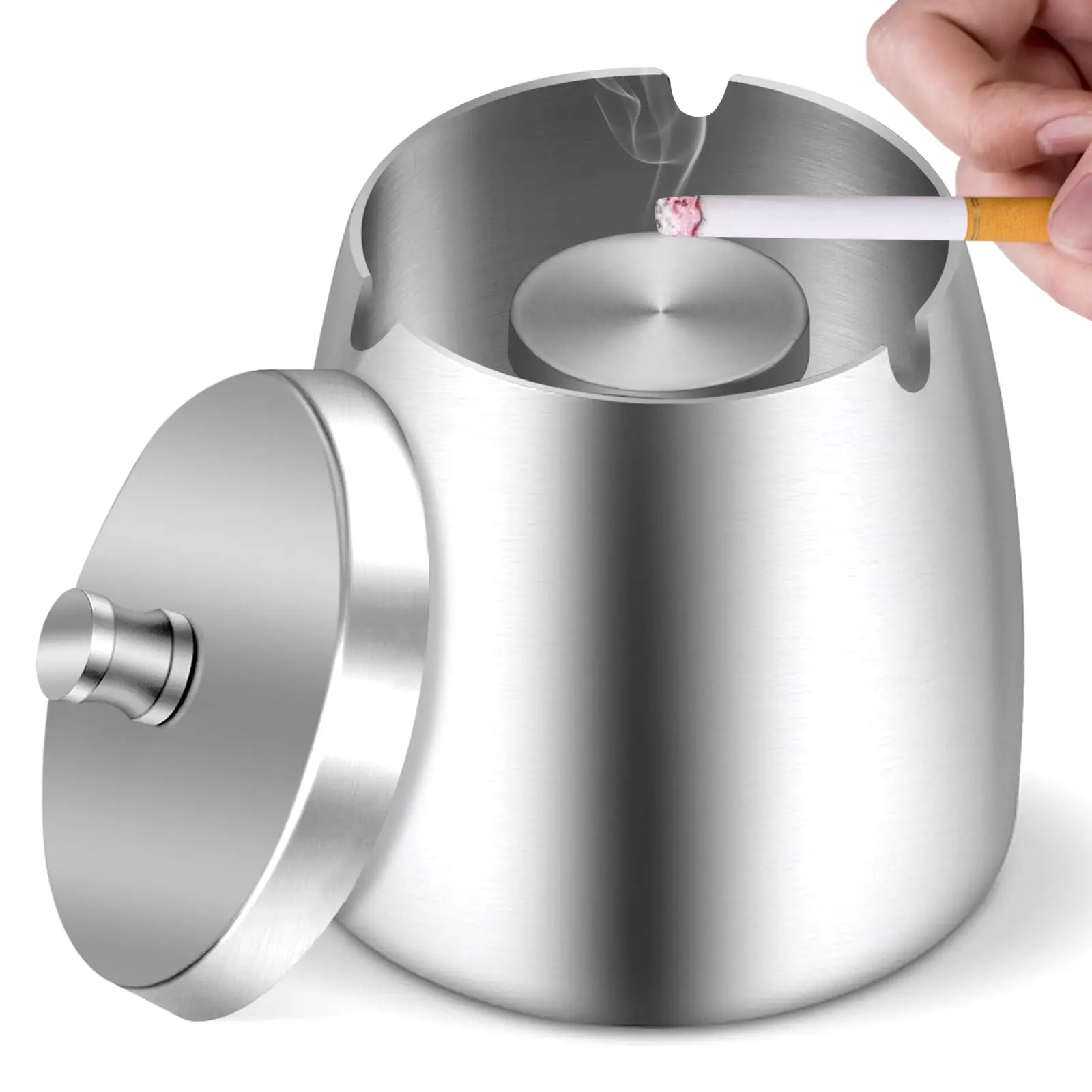 1PCS Stainless Steel Ashtray Lid Cigarettes Windproof Outdoor Cigar Ashtray Desktop Smoking Ash Holder Accessories