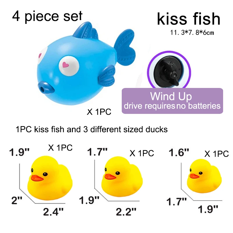 Wind Up kiss fish Baby Bath Toys，Duck Bathtub Toys for Baby Floating Pool Games Water Toys Swimming Bath Toys 4