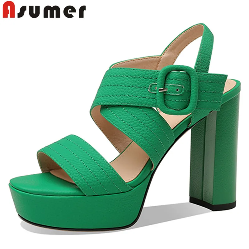 

ASUMER 2022 New Popular Genuine Leather Platform Women Sandals Buckle Strap Super High Heels Shoes Summer Ladies Dress Shoes