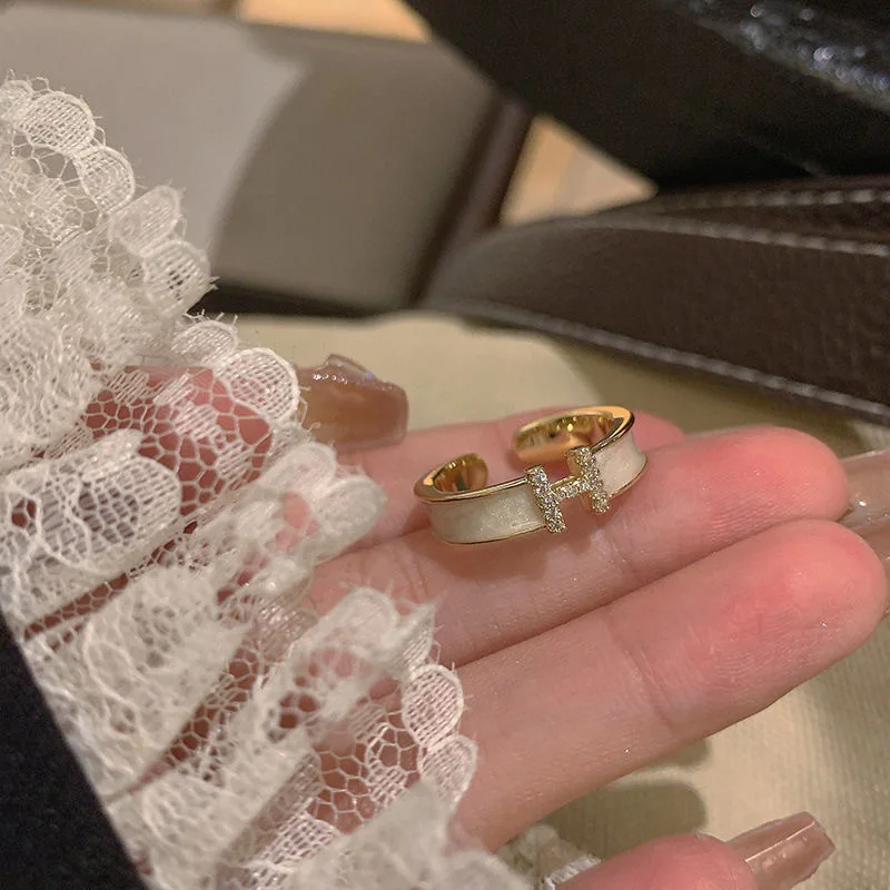 

Кольцо с алмазными буквами H женское модное индивидуальное регулируемое кольцо с высоким чувствительным простым указательным пальцем