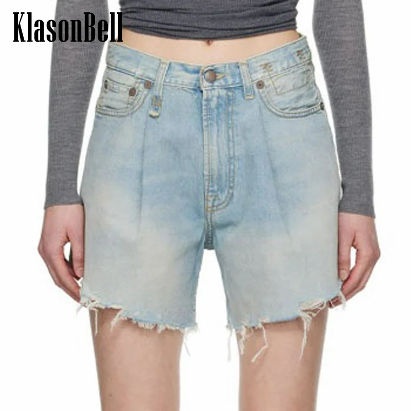 

5.6 KlasonBell Women's Hem Irregular Frayed Denim Shorts Washed Distressed Denim High Waist Streetwear Casual Shorts