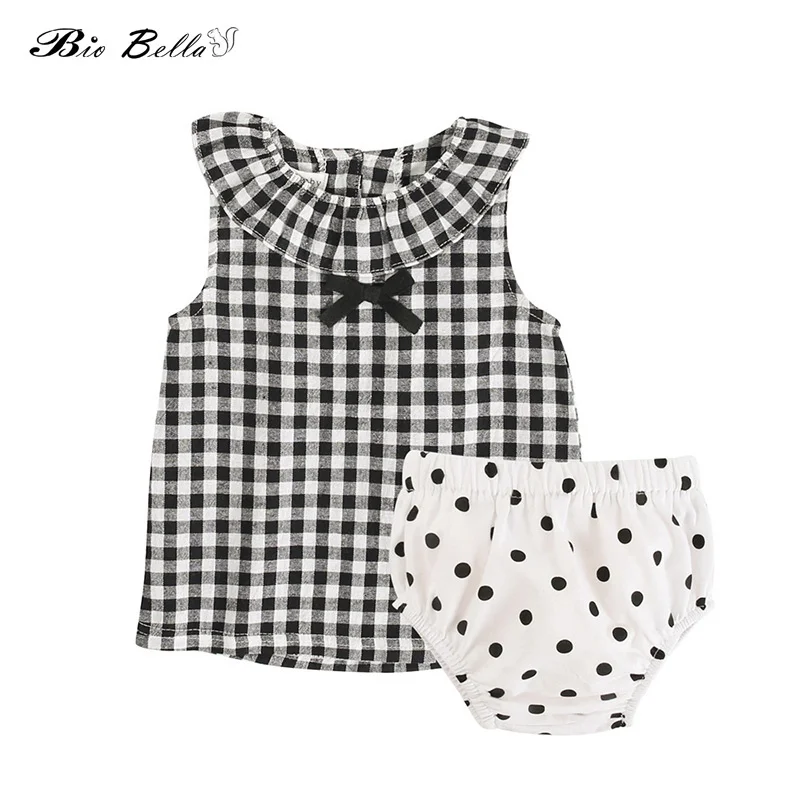 

Newborn Infant Girl Clothes Summer Clothing Set Fashion Plaid Sleeveless Tops+Pot Shorts 2Pcs Kids Princess Set Baby Girls Suits