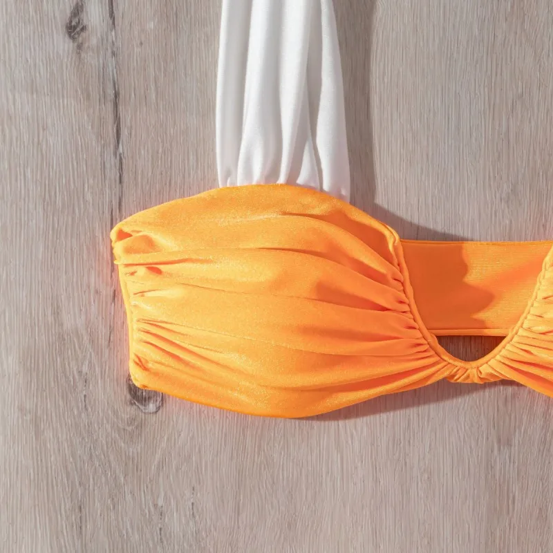Womens V Notches Pleated Bkinis Swimwears Brazilians Swimsuits Bkinis Set for Women Full Covera