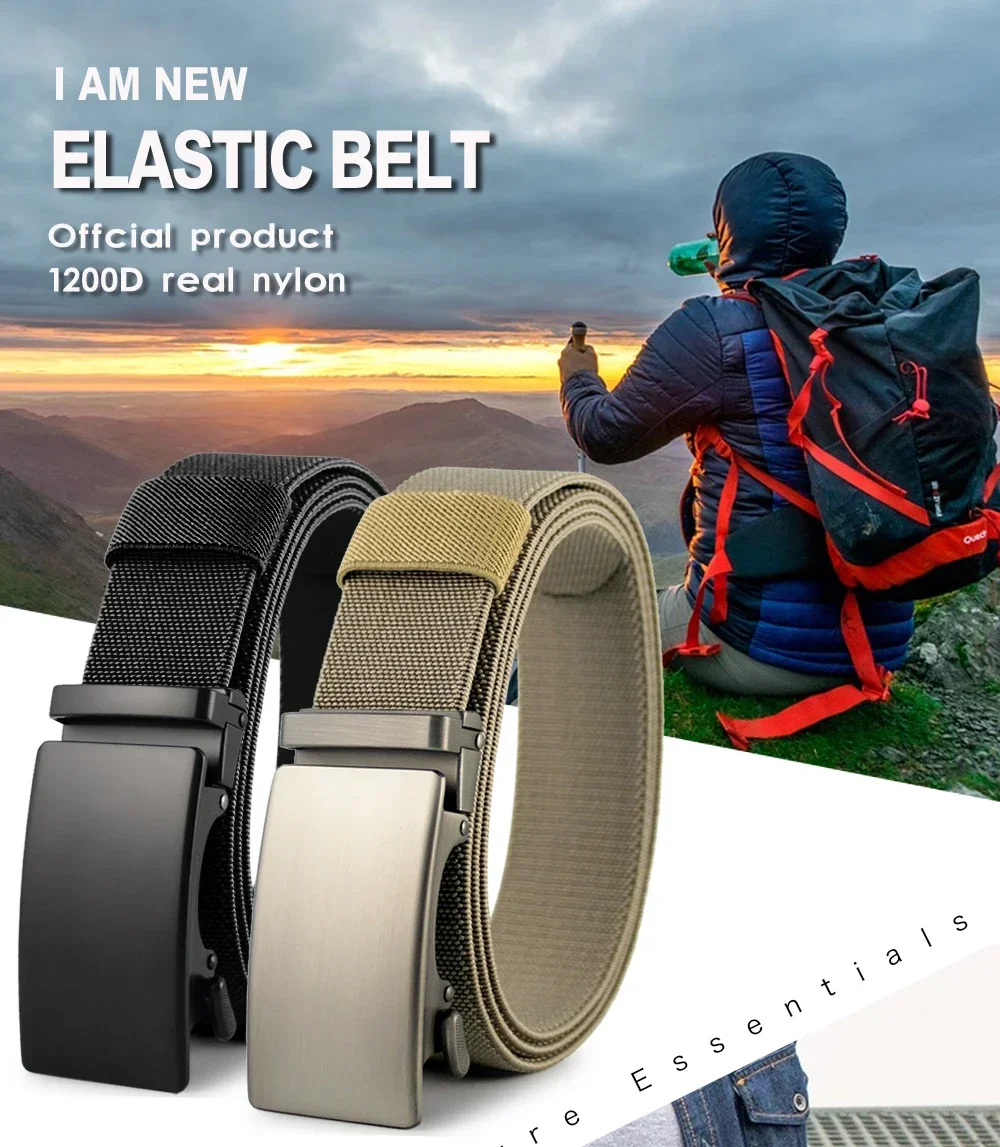 Neue Golf Sport elastischen Gürtel Metall automatische Schnalle harte Stretch Nylon Herren militärischen taktischen Gürtel Bund Ceinture Femme – Detail 2