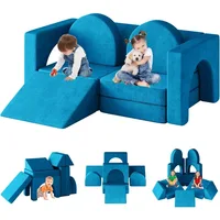 10PCS Modular Kids Play Couch 10 in 1 Toddler Couch for Playing, Creativing Sleeping, Indoor Kids Sofa for Boys and Girls (Blue) 1