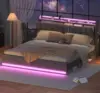 Queen Bed Frame with Storage Headboard & LED Lights, Upholstered Bed Frame Queen Size with Charging Station 1