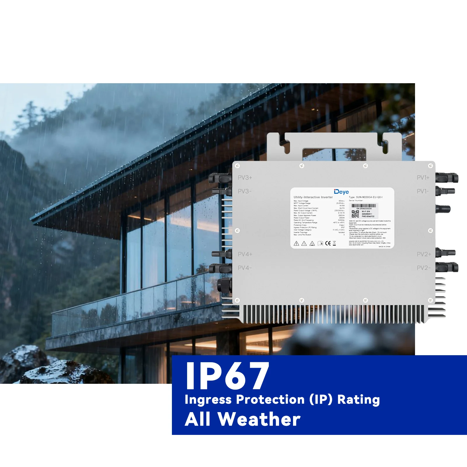 DEYE 2000W 230VAC(184-265V) 태양광 그리드 연결형 마이크로 인버터, 210-770W 태양광 패널 4개 연결 가능, WiFi 지원