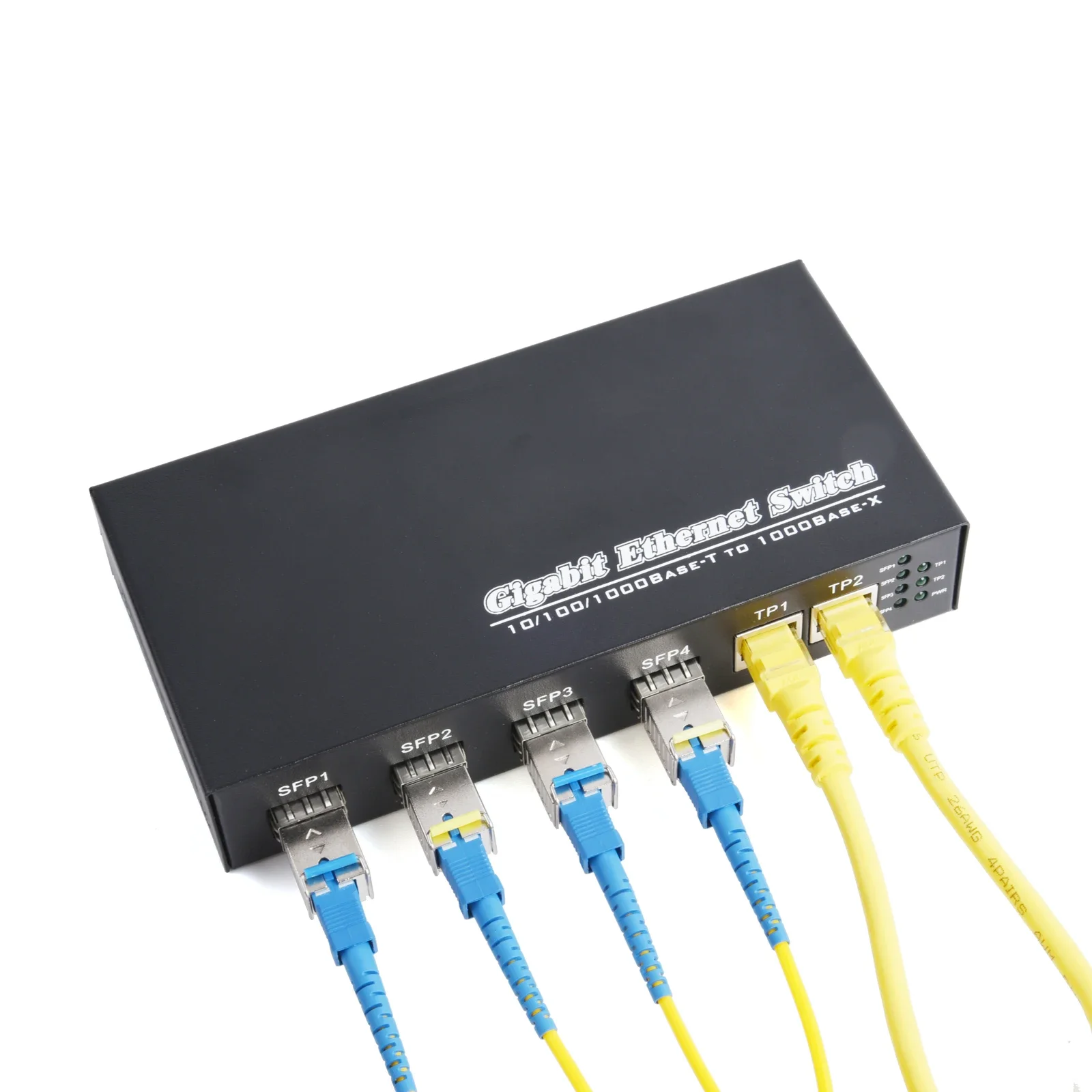 Gigabit SFP Media Converter 4 SFP to 2 RJ45 Transceiver 10/100/1000M Fiber Optic Switch 1PCS With 3KM/20KM LC/SC Module