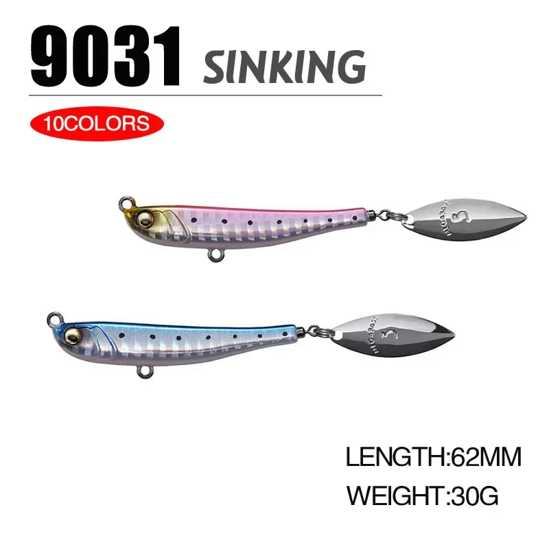 MOTONA Metal Jig Metal Spoon Vib Fishing Lure Sequins Spinnerbait Sinking Vibration Rotating Spinners  62mm 30g Fake Fish Baits