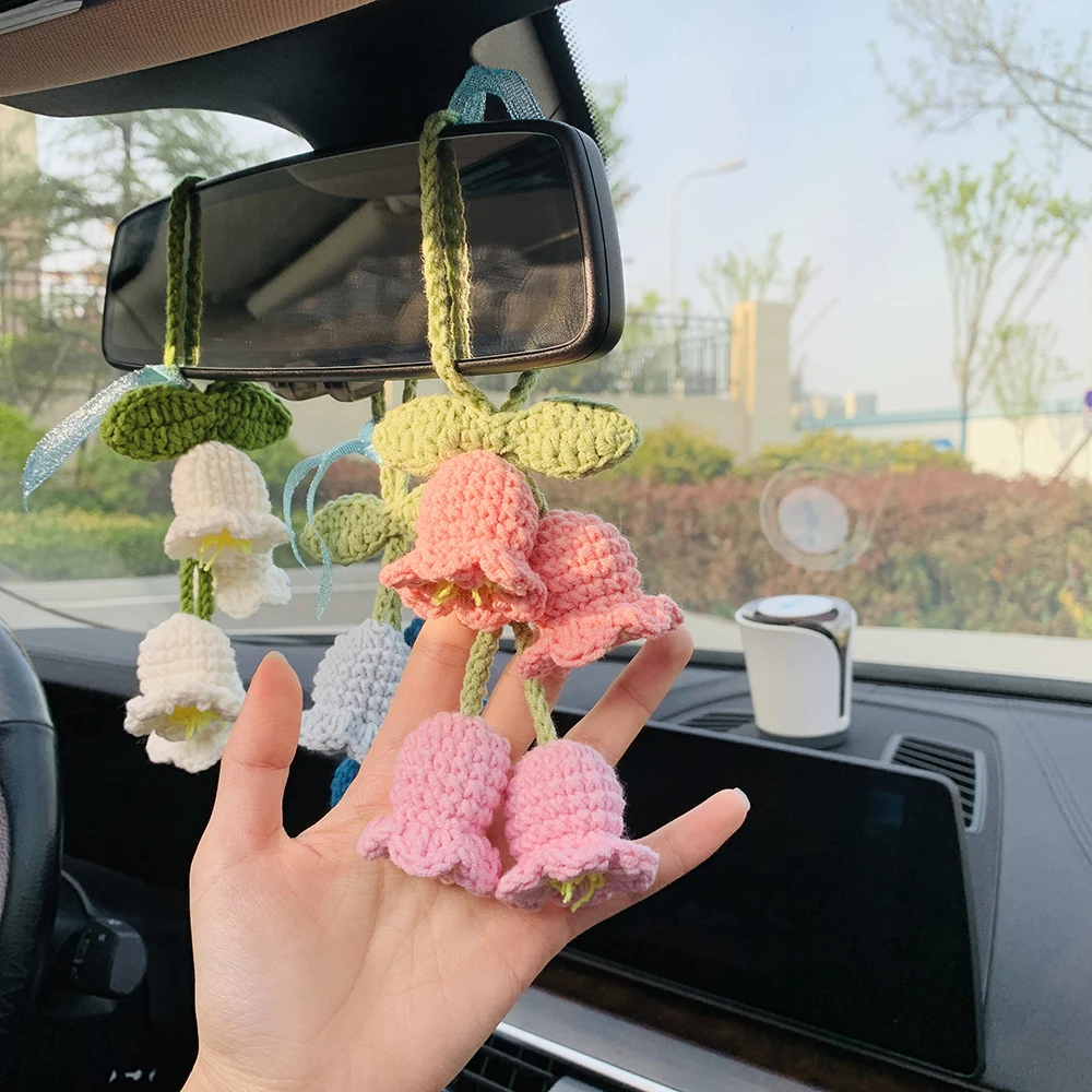  Knitted Plant Car Mirror Hanger Cute Car Accessories