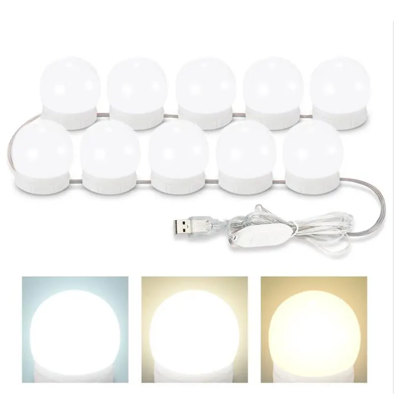 Make Up Mirror Vanity Light 10 Dimmable Bulb Adjustable Color Brightness Light Stick On For Makeup Table Dressing