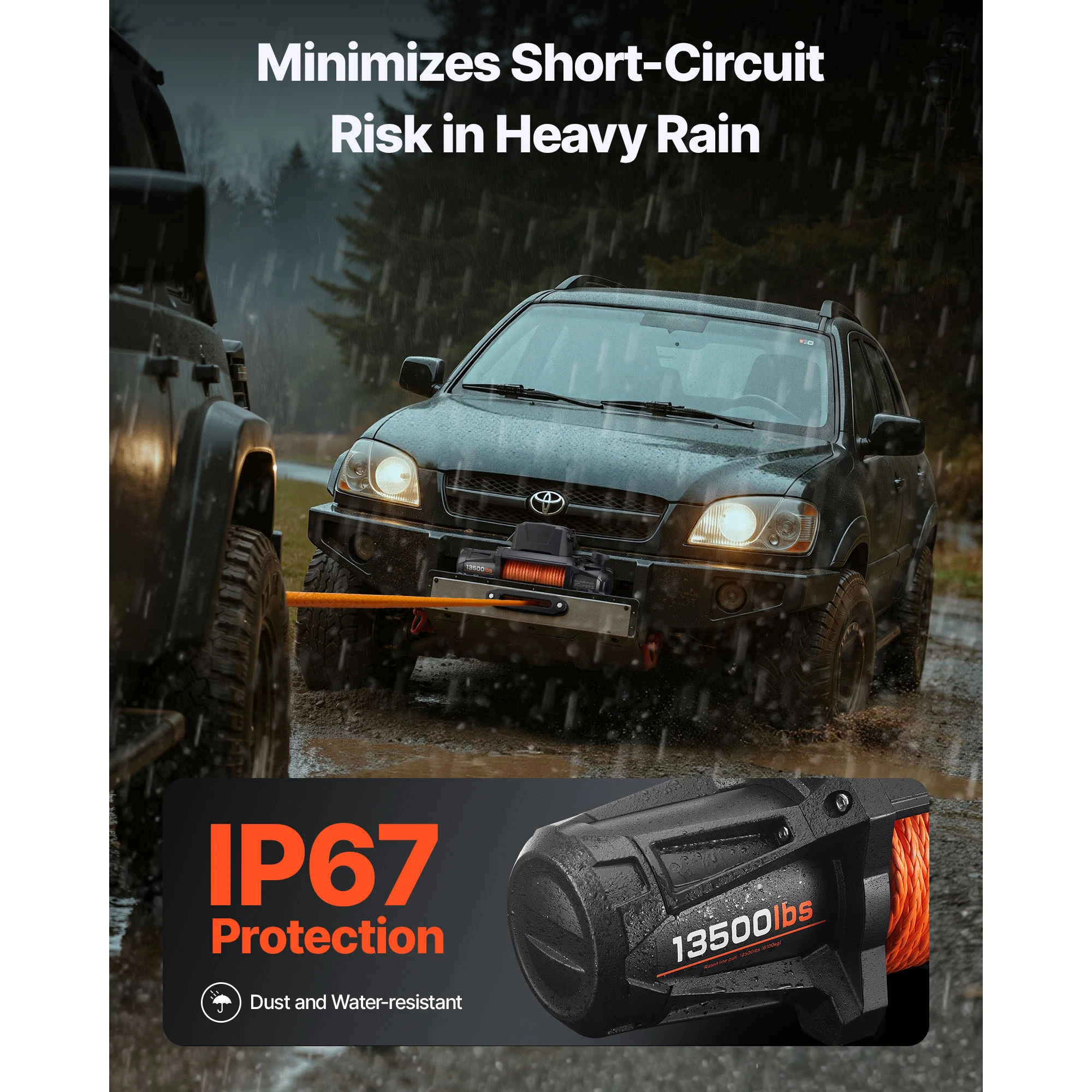 SucceBuy 13500LBS 12V Electric Winch Synthetic Tow Rope Car Winch 28M Lifting Hoist for 4X4 Car Trailer ATV Truck Off Road Boat 5