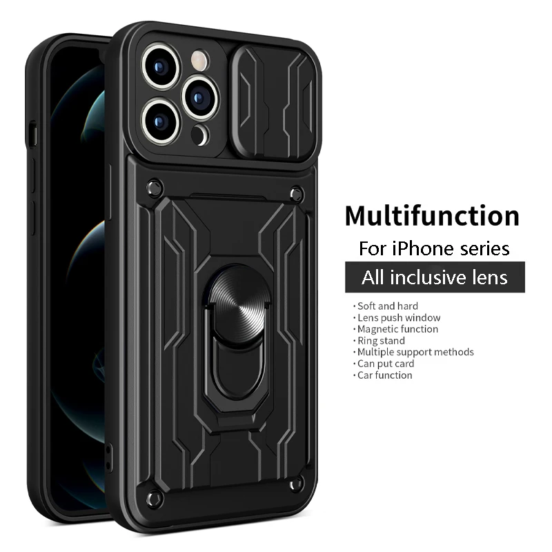 Armor Push Window Phone Case For iPhone 14 13 12 11 Pro Max XR XS X 8 7