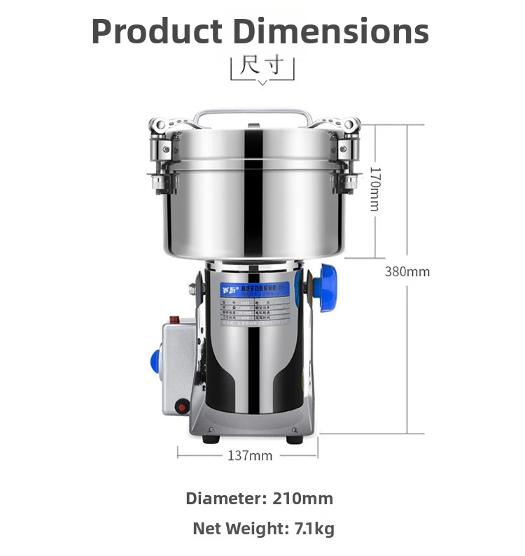 2500g Gewerbliche Edelstahl-Kräutermühle – Elektrische Pulvermaschine für Ginseng/Angelika/Chinesische Medizin, Ultrafein 70-30 – Detail 11